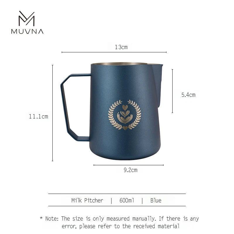 MUVNA Espresso Milk Pitcher, 350/450/600ml Coffee Milk Frothing Jug, Sharp Spout Latte Art Pitcher with Wide Thick Handle