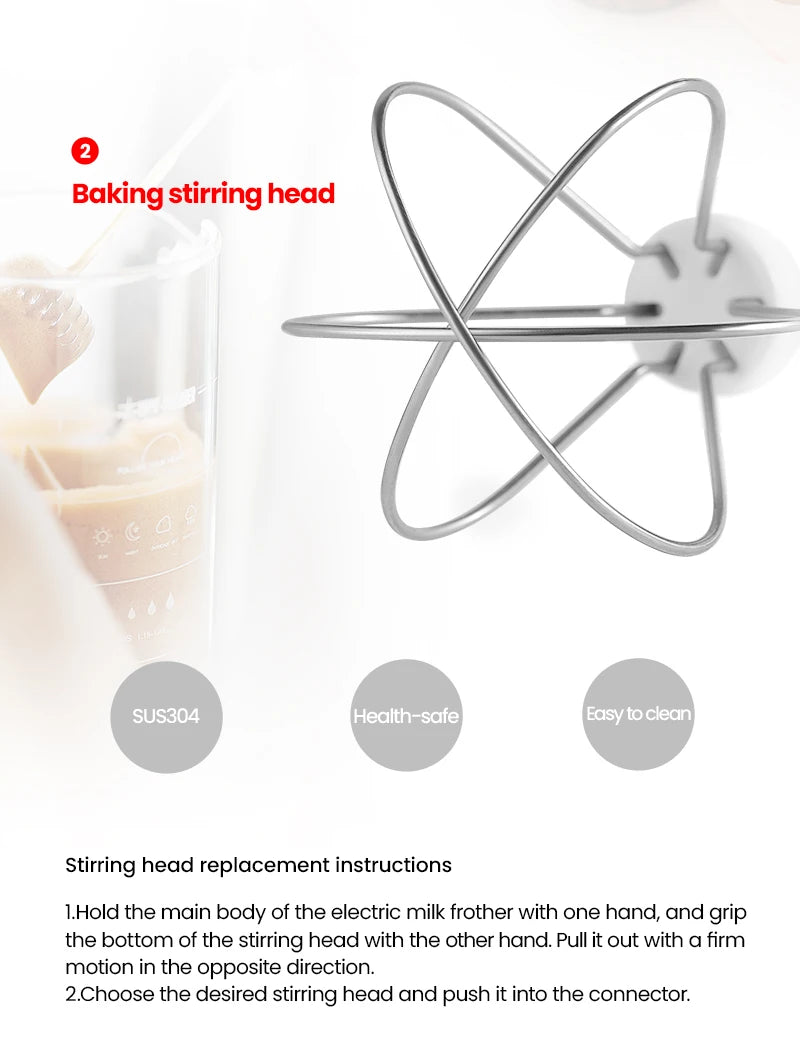 MHW-3BOMBER Electric Milk Frother Rechargeable Handheld Egg Foam Maker with Stainless Whisk for Coffee Latte Cappuccino